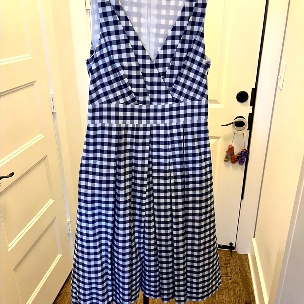 Navy White Gingham Sleeveless V-Neck Sheath